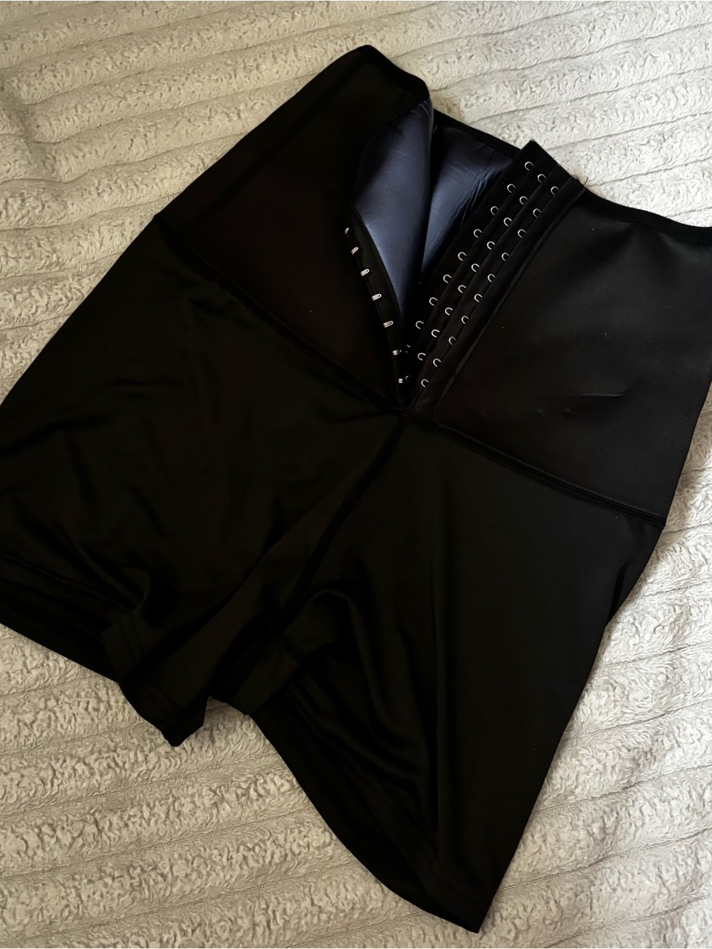 Black High-Waist Shapewear Shorts with Hook Closure